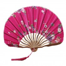 Chinese Style Blooming Flowers Design Silk Folding Fan Bamboo Fan Rose