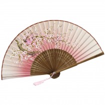 Beautiful Japanese Design Handheld Folding Fan Butterflies and Cherry Pink