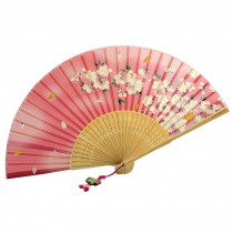 Beautiful Japanese Design Handheld Folding Fan Cherry Blossoms Red