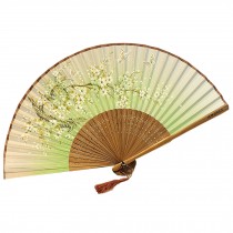 Beautiful Japanese Design Handheld Folding Fan Flying Cherry Blossom Green