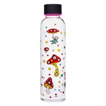 Creativity 550 ML Glass Water Bottle With Glass Wrapper Mushrooms Green