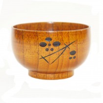Wooden Rice/Soup Bowl With Flowers For Children Brown (10*6.5CM)