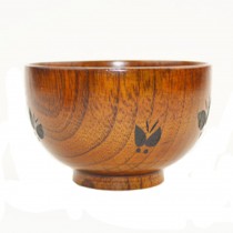 Wooden Rice/Soup Bowl With Butterfly For Children Brown (10*6.5CM)