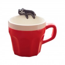 Handmade Creative Cartoon Black Cat Kitty Ceramic Mug Coffee Cup Red