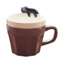 Mug in Gray Cartoon Black Kitty Ceramic Handmade Coffee Cup Creative