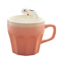 Mug in Pink with Star Dust Cartoon 3D White Kitty Ceramic Coffee Cup Special