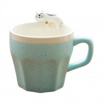 Star Dust Blue Mug Cartoon Ceramic Morning Coffee Cup 3D White Kitty