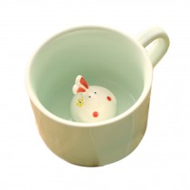 Green Mug Cartoon Porcelain Morning Milk Cup with 3D Cute Rabbit Decor