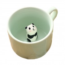 Cartoon Ceramic Morning Coffee Cup with 3D Small Panda Decor Green Mug