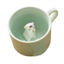 Kitty Cartoon Ceramic Original Coffee Cup with 3D Decor Green Mug