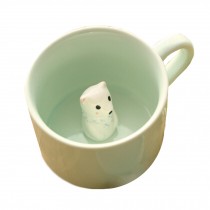 Green Creative Ceramic Cartoon Coffee Mug with 3D Polar Bear Decor