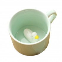 Green Homemade Ceramic Creal Mug with 3D Cartoon Duck for Children