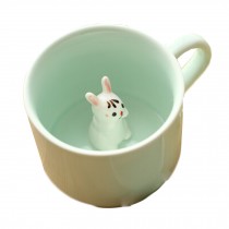 Homemade Ceramic Green Creal Mug with 3D Cartoon Rabbit Milk Coffee Cup