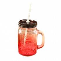 Gradient Pink Mug Glass Cups Drinkware Juice Milk with Straw for Joy