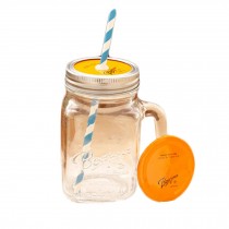 Orange Cap Transparent Mug Glass Cups with Straw Tea Milk Travel School
