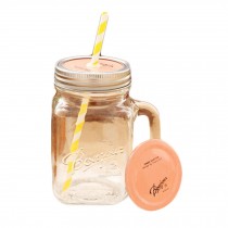 Peach Pink Cap Glass Transparent Mug Cups with Straw for Travelling Office