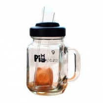Glass Mug with Straw for Morning CoffeeTransparent Cups Cartoon Pig Creative