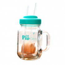 Cartoon Pig Glass Mug with Straw Transparent Cup Perfect for Beach Travel School