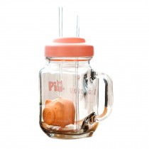 Cartoon Pig Glass Mug with Straw Cup Beach Travel School Children Drinkware