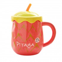 Pitaya Fruits Mug with Straw Home Decor Milk Juice Drinkware Cartoon Cup