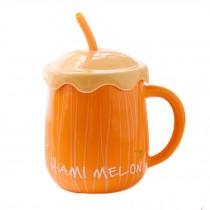Fruits Mug with Straw Cantaloupe Milk Juice Drinkware Cartoon Cup Table Top