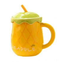 Fruits Mug with Straw Milk Juice Cartoon Cup Children Favorite Pineapple Pattern