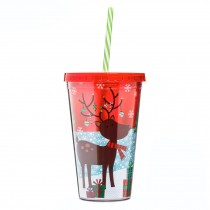 Cup with Lid Straw, Creative Double Wall Tumbler Cup, Travel Cup, Christmas A