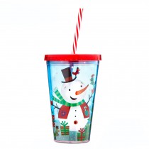 Cup with Lid Straw, Creative Double Wall Tumbler Cup, Travel Cup, Christmas B