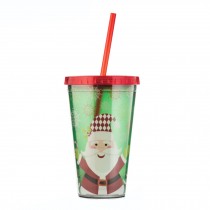 Cup with Lid Straw, Creative Double Wall Tumbler Cup, Travel Cup, Christmas C