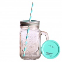 Cup with Lid Straw, Vintage Mason Cup, Travel Cup, Mason Jar With Handle
