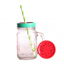 Cup with Lid Straw, Vintage Mason Cup, Travel Cup, Mason Jar With Handle  C