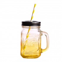 Cup with Lid Straw, Vintage Mason Cup, Travel Cup, Mason Jar With Handle  D