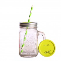 Cup with Lid Straw, Vintage Mason Cup, Travel Cup, Mason Jar With Handle  E