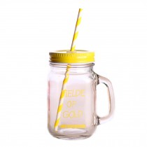 Cup with Lid Straw, Vintage Mason Cup, Travel Cup, Mason Jar With Handle  F