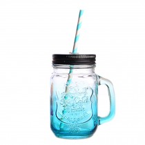 Cup with Lid Straw, Vintage Mason Cup, Travel Cup, Mason Jar With Handle  G