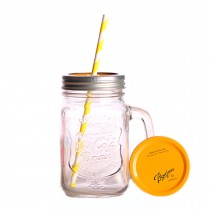 Cup with Lid Straw, Vintage Mason Cup, Travel Cup, Mason Jar With Handle  I