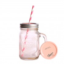 Cup with Lid Straw, Vintage Mason Cup, Travel Cup, Mason Jar With Handle  K
