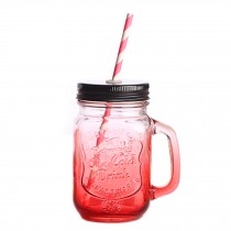 Cup with Lid Straw, Vintage Mason Cup, Travel Cup, Mason Jar With Handle  L