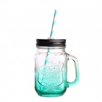 Cup with Lid Straw, Vintage Mason Cup, Travel Cup, Mason Jar With Handle  M