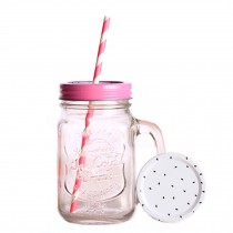 Cup with Lid Straw, Vintage Mason Cup, Travel Cup, Mason Jar With Handle  N