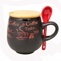 Personalized Short Ceramic Coffee Mug/ Coffee Cup With Red Spoon