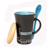 Personalized Tall Ceramic Coffee Mug/ Coffee Cup With Blue Spoon??Black