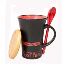 Personalized Tall Ceramic Coffee Mug/ Coffee Cup With Red Spoon??Black
