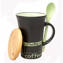 Personalized Tall Ceramic Coffee Mug/ Coffee Cup With Green Spoon??Black