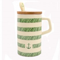 Creative Ceramic Coffee Mug/ Coffee Cup With Green Stripes
