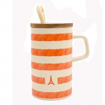 Creative Ceramic Coffee Mug/ Coffee Cup With Orange Stripes