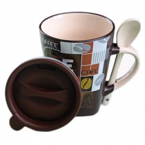 Creative Ceramic Coffee Mug/ Coffee Cup With Printing, Deep Brown