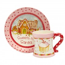 Creative New Year Gifts Printed Mug Coffee Cup Mark Cup Dish Combination ,Pink