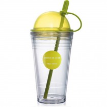 Fruit juice cup lid, Double plastic cups, Straw cup juice, Green