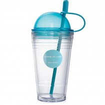 Fruit juice cup lid, Double plastic cups, Straw cup juice, Blue